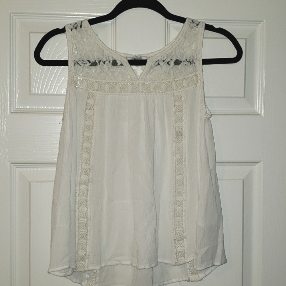 Acemi white lace/linen tank top, small